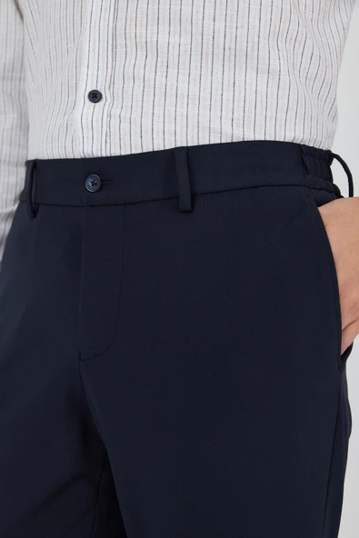 Koyu Lacivert Esnek Yandan Cepli Casual Slim Fit Jogger Pantolon 1003250162 - Resim 4