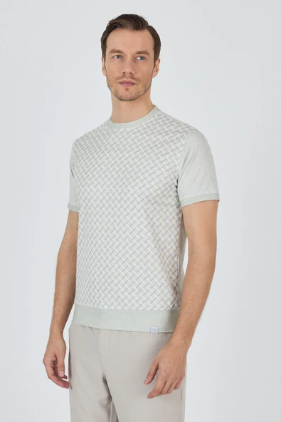 Kısa Kol Baskılı İnterlok Bisiklet Yaka Cepsiz Pamuklu Slim Fit Tişört 1011250124 - 4