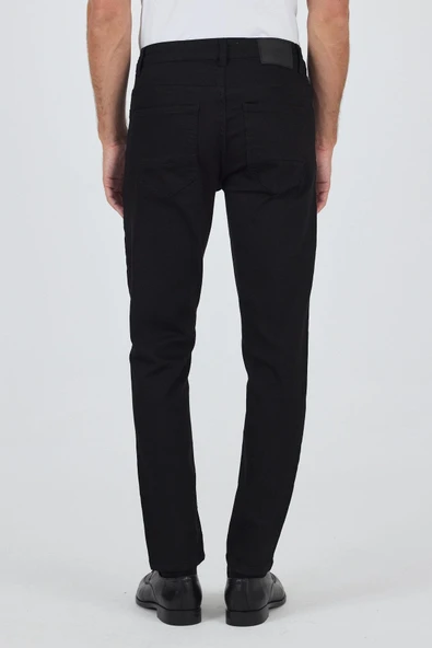 Siyah Gabardin 5 Cep Düz Paça Casual Slim Fit Pamuklu Denim Pantolon - 5