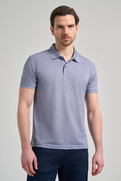 Koyu Lacivert Kısa Kol Baskılı Pike Polo Yaka Cepsiz esnek Casual Slim Fit Tişört 1011250151