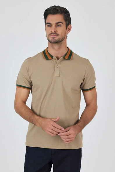 Bej Kısa Kol Düz Pike Polo Yaka Cepsiz Pamuk Casual Slim Fit Tişört 1011250103_591
