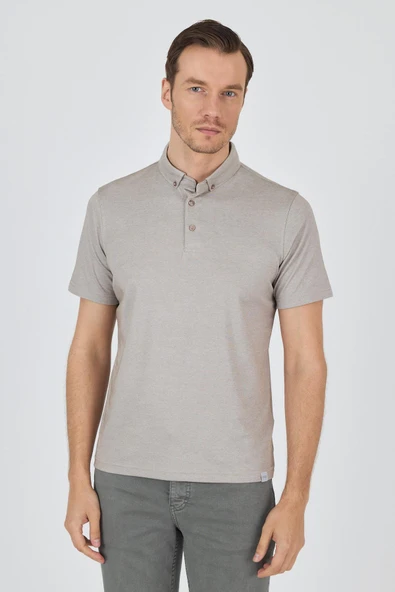 Bej Kısa Kol Düz Suprem Polo Yaka Cepsiz Pamuklu Casual Slim Fit Tişört 1011250160_605