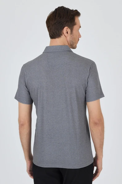 Koyu Antrasit Polo Yaka Kısa Kol Cepsiz Slim Fit Classic Tişört 1011250176 - Resim 5