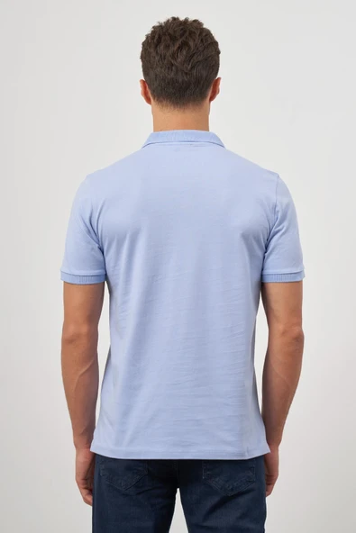 Koyu Mavi Kısa Kol Düz Pike Polo Yaka Casual Slim Fit Tişört 1011240194 - 7
