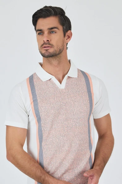 Kısa Kol Baskılı Suprem İtalyan Yaka Cepsiz Slim Fit Tişört 1011250123 - Resim 3