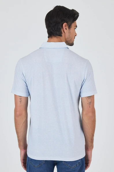 Koyu Mavi Polo Yaka Kısa Kol Cepsiz Slim Fit Classic Tişört 1011250176 - Resim 5