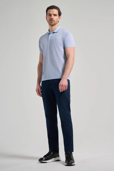 Mavi Kısa Kol Baskılı Pike Polo Yaka Cepsiz esnek Casual Slim Fit Tişört 1011250151 - Resim 2