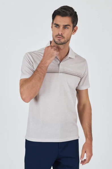 Kısa Kol Baskılı Pike Polo Yaka Cepsiz Slim Fit Tişört 1011250168 - Resim 3