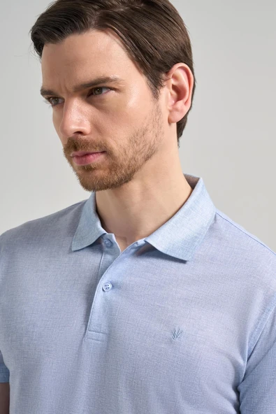 Mavi Kısa Kol Baskılı Pike Polo Yaka Cepsiz esnek Casual Slim Fit Tişört 1011250151 - Resim 4