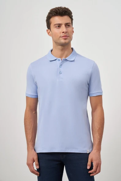 Koyu Mavi Kısa Kol Düz Pike Polo Yaka Casual Slim Fit Tişört 1011240194