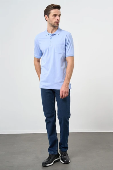 Koyu Mavi Kısa Kol Düz Pike Polo Yaka Casual Comfort Fit Tişört 1011240195 - Resim 2