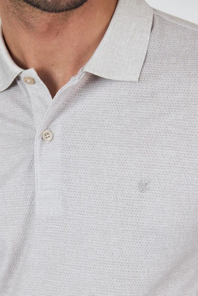 Açık Bej Kısa Kol Baskılı Pike Polo Yaka Cepsiz esnek Casual Slim Fit Tişört 1011250153 - Resim 4