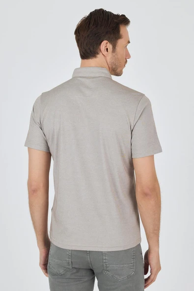 Bej Kısa Kol Düz Suprem Polo Yaka Cepsiz Pamuklu Casual Slim Fit Tişört 1011250160_605 - Resim 5