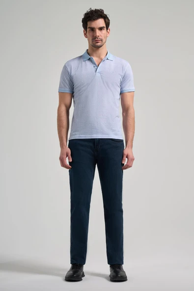 Mavi Kısa Kol Baskılı Pike Polo Yaka Cepsiz esnek Casual Slim Fit Tişört 1011250150 - Resim 2