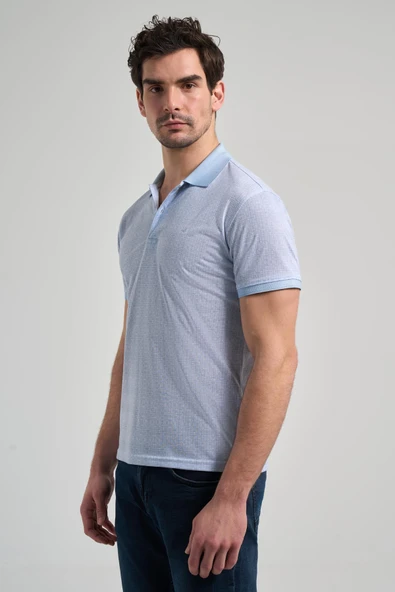 Mavi Kısa Kol Baskılı Pike Polo Yaka Cepsiz esnek Casual Slim Fit Tişört 1011250150 - Resim 3