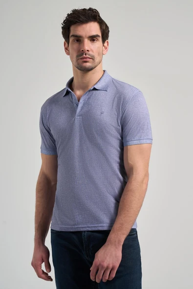 Lacivert Kısa Kol Baskılı Pike Polo Yaka Cepsiz esnek Casual Slim Fit Tişört 1011250151