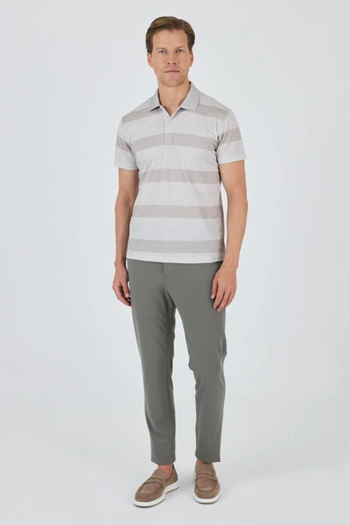 Kısa Kol Desenli Pike Polo Yaka Cepsiz Slim Fit Tişört 1011250128 - Resim 2