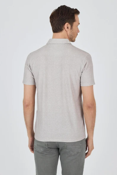 Bej Polo Yaka Kısa Kol Cepsiz Slim Fit Classic Tişört 1011250176 - Resim 5