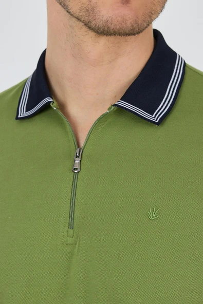 Kısa Kol Düz Pike Polo Yaka Cepsiz %100 Pamuk Slim Fit Tişört 1011250130 - Resim 3