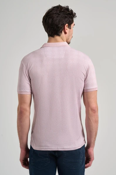 Pembe Kısa Kol Baskılı Pike Polo Yaka Cepsiz esnek Casual Slim Fit Tişört 1011250150 - Resim 5