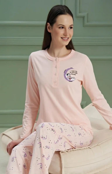 Kadın Over Sleep Uzun Kol Pijama Takımı Over Sleep - 928 - 2