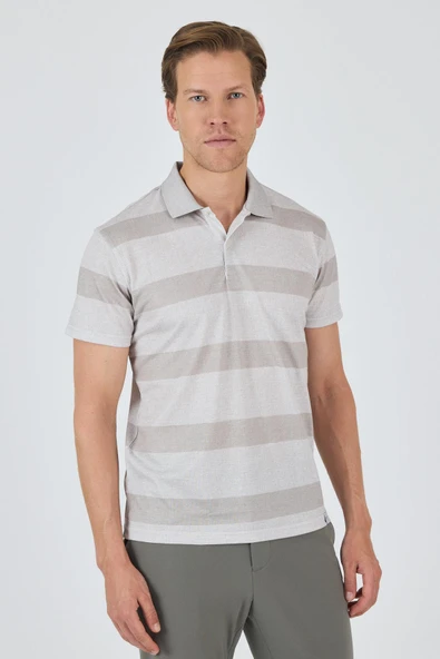 Kısa Kol Desenli Pike Polo Yaka Cepsiz Slim Fit Tişört 1011250128 - Resim 3