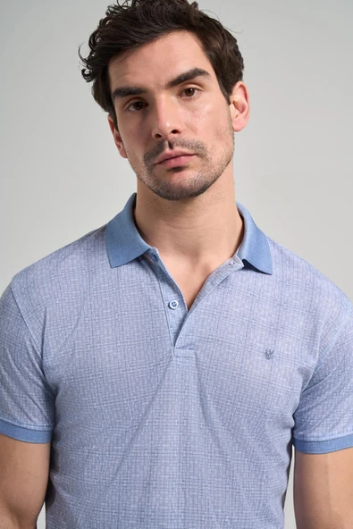 Mavi Kısa Kol Baskılı Pike Polo Yaka Cepsiz esnek Casual Slim Fit Tişört 1011250150 - 4