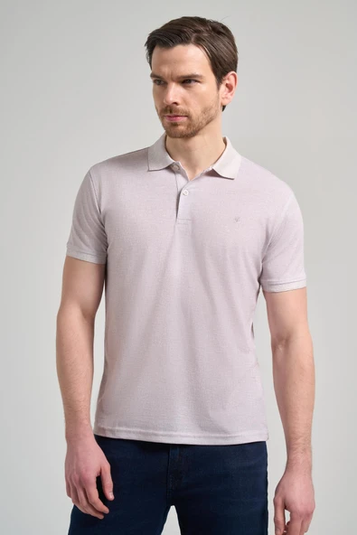 Açık Bej Kısa Kol Baskılı Pike Polo Yaka Cepsiz esnek Casual Slim Fit Tişört 1011250151 - Resim 3