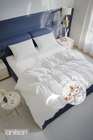 Düz Beyaz Çift Kişilik Düğmeli Nevresim Yorgan Kılıfı %100 Pamuk, 63tel