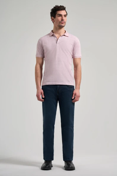 Pembe Kısa Kol Baskılı Pike Polo Yaka Cepsiz esnek Casual Slim Fit Tişört 1011250150 - Resim 2