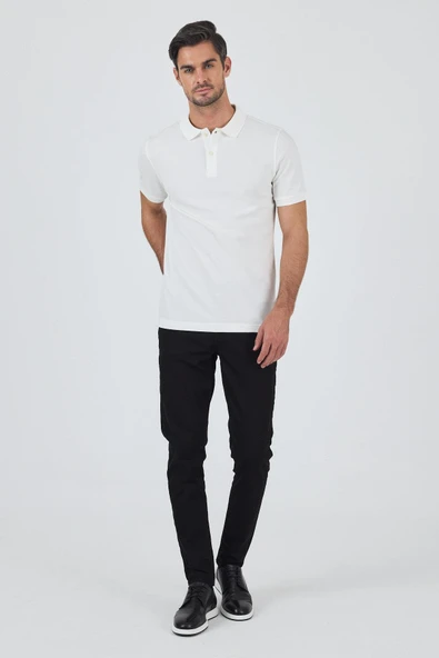 Açık Krem Polo Yaka Kısa Kol Cepsiz Slim Fit Classic Pamuklu Tişört 1011250177 - Resim 2