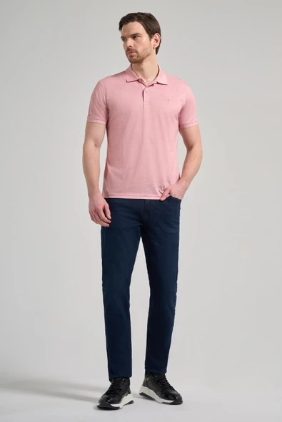 Pudra Kısa Kol Baskılı Pike Polo Yaka Cepsiz esnek Casual Slim Fit Tişört 1011250151 - Resim 3