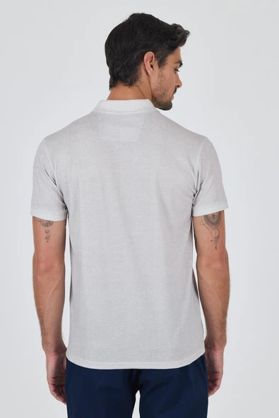 Açık Bej Kısa Kol Baskılı Pike Polo Yaka Cepsiz esnek Casual Slim Fit Tişört 1011250153 - Resim 5