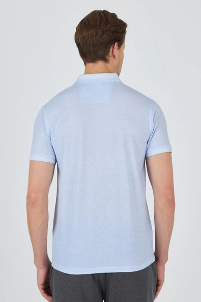 Koyu Mavi Kısa Kol Baskılı Pike Polo Yaka Cepsiz esnek Casual Slim Fit Tişört 1011250153 - Resim 5