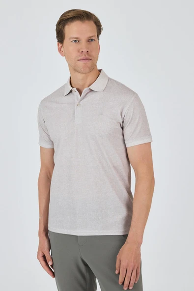 Bej Kısa Kol Baskılı Pike Polo Yaka Cepsiz esnek Casual Slim Fit Tişört 1011250153 ürün görseli
