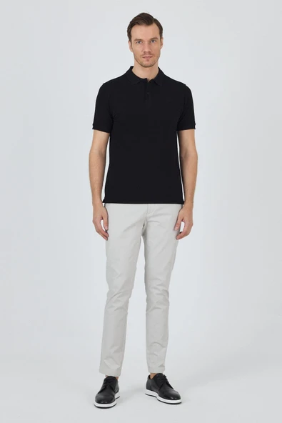 Siyah Polo Yaka Kısa Kol Cepsiz Slim Fit Classic Pamuklu Tişört 1011250177 - Resim 2