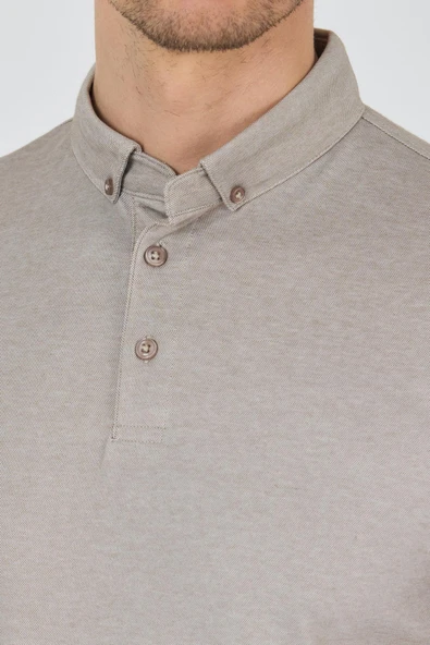 Bej Kısa Kol Düz Suprem Polo Yaka Cepsiz Pamuklu Casual Slim Fit Tişört 1011250160_605 - Resim 4