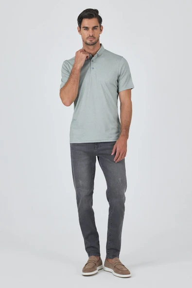 A.Yeşil Kısa Kol Düz Suprem Polo Yaka Cepsiz Pamuklu Casual Slim Fit Tişört 1011250160_607 - Resim 2