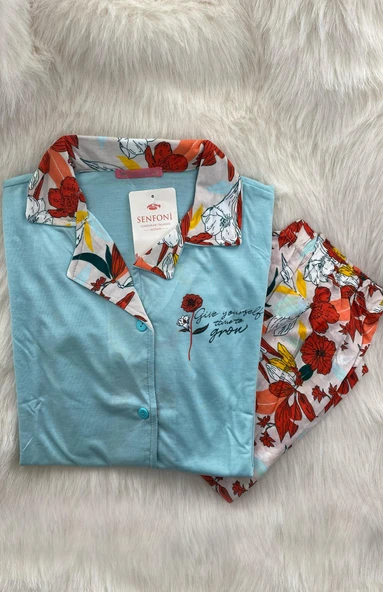 Kadın Düğmeli Uzun Kol Pijama Takımı Senfoni - 10274 - 6