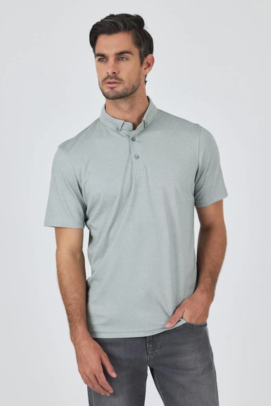 A.Yeşil Kısa Kol Düz Suprem Polo Yaka Cepsiz Pamuklu Casual Slim Fit Tişört 1011250160_607 - Resim 3