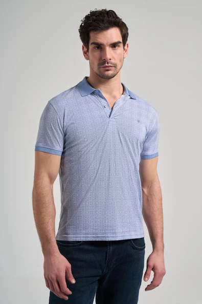 Mavi Kısa Kol Baskılı Pike Polo Yaka Cepsiz esnek Casual Slim Fit Tişört 1011250150 - 3