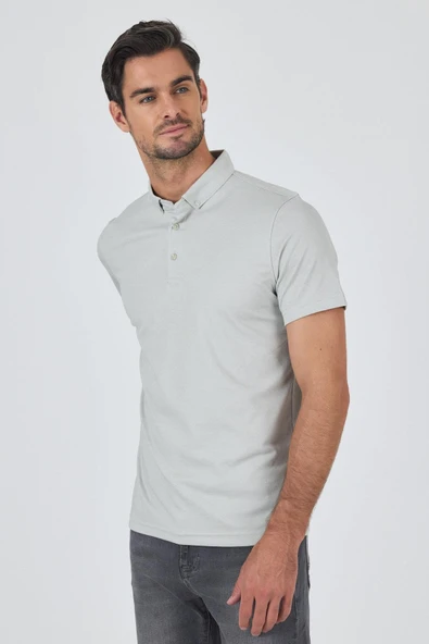 Gri Kısa Kol Düz Suprem Polo Yaka Cepsiz Pamuklu Casual Slim Fit Tişört 1011250160_601