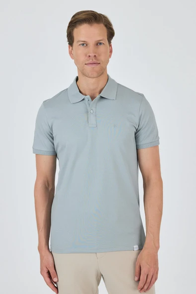 Buz Mavi Kısa Kol Düz Pike Polo Yaka Cepsiz Pamuk Casual Slim Fit Tişört 1011250157_350 ürün görseli