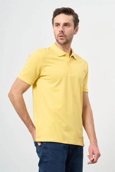 Sarı Kısa Kol Düz Pike Polo Yaka Casual Slim Fit Tişört 1011240194