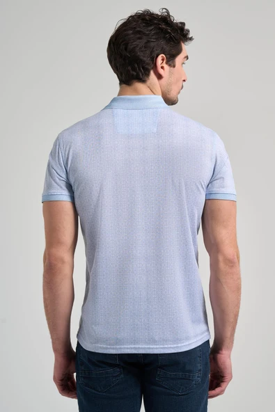 Mavi Kısa Kol Baskılı Pike Polo Yaka Cepsiz esnek Casual Slim Fit Tişört 1011250150 - Resim 5