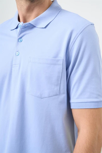 Koyu Mavi Kısa Kol Düz Pike Polo Yaka Casual Comfort Fit Tişört 1011240195 - Resim 4