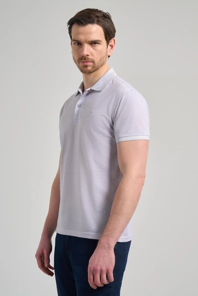 Gri Kısa Kol Baskılı Pike Polo Yaka Cepsiz esnek Casual Slim Fit Tişört 1011250151 - Resim 3