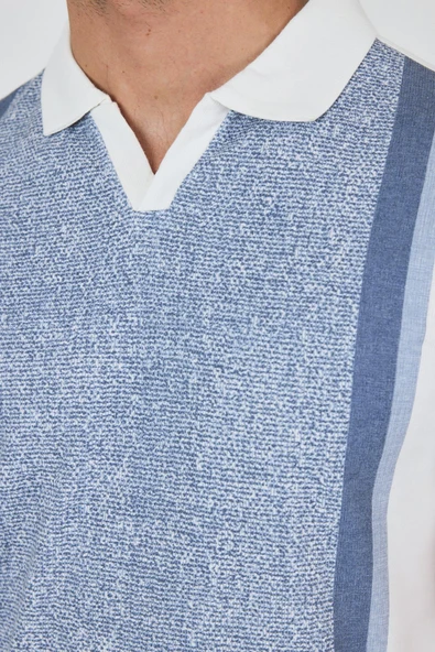 Kısa Kol Baskılı Suprem İtalyan Yaka Cepsiz Slim Fit Tişört 1011250123 - Resim 4