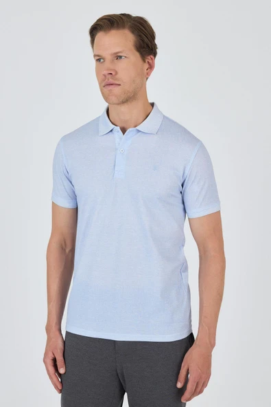 Koyu Mavi Kısa Kol Baskılı Pike Polo Yaka Cepsiz esnek Casual Slim Fit Tişört 1011250153