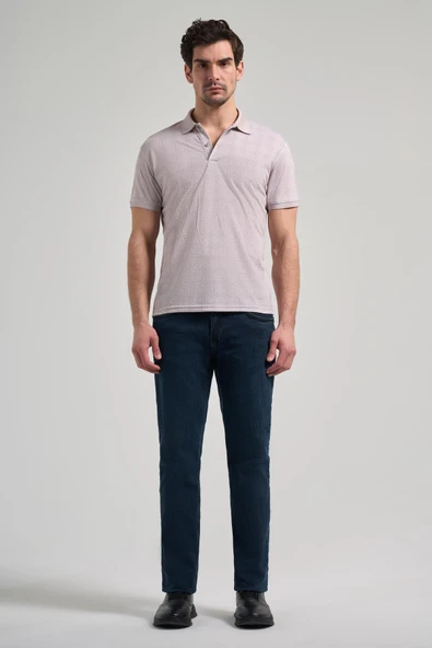 Bej Kısa Kol Baskılı Pike Polo Yaka Cepsiz esnek Casual Slim Fit Tişört 1011250150 - Resim 2